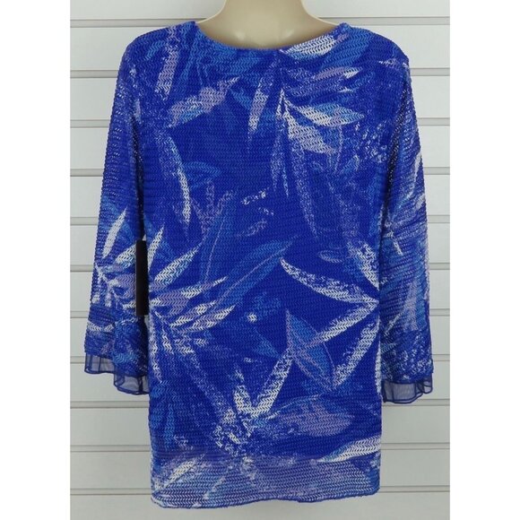 Multiples Top Womens Size Small Blue Beaded Scoop Neck 3/4 Sleeve Layered Mesh - Picture 3 of 11